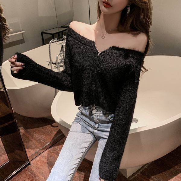 female zipper sweater 2020 spring new women shoulderless long sleeve knitting cardigans short design young girls coats, White
female zipper sweater 2020 spring new women shoulderless long sleeve knitting cardigans short design young girls coats, White