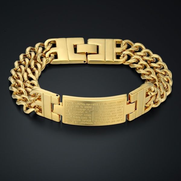 18mm/23mm width jesus christianity bible spanish bracelet gold color cross men fashion jewelry, Black
18mm/23mm width jesus christianity bible spanish bracelet gold color cross men fashion jewelry, Black