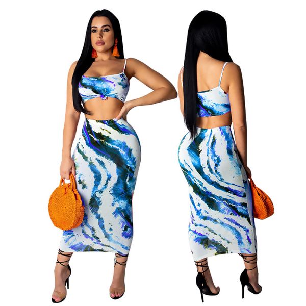women two piece set printed sling tank vest +ankle length package hip skirt ladies outfit femme sets skirt outfits, White
women two piece set printed sling tank vest +ankle length package hip skirt ladies outfit femme sets skirt outfits, White