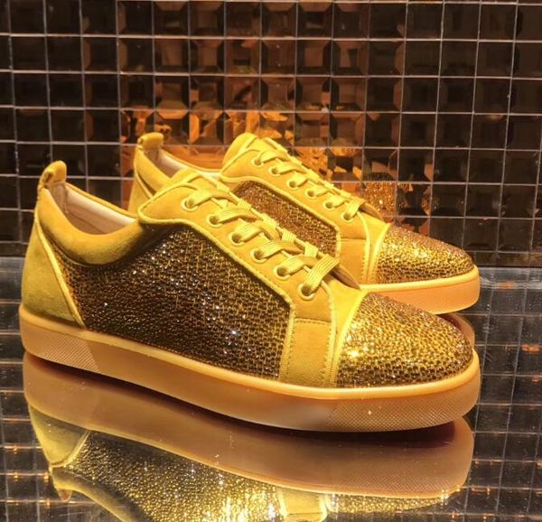 exquisite sparkle with strass sneakers shoes yellow suede leather rhinestone casual red bottom shoes famous designer leisure walking, Black
exquisite sparkle with strass sneakers shoes yellow suede leather rhinestone casual red bottom shoes famous designer leisure walking, Black