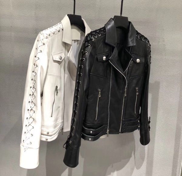 autumn ladies black real lambskin leather coats women casual white zipper motorcycle jacket with tassels on sleeve
autumn ladies black real lambskin leather coats women casual white zipper motorcycle jacket with tassels on sleeve