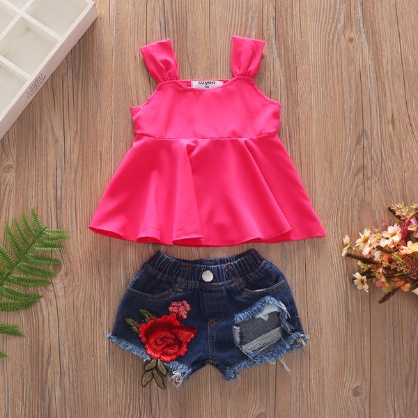 kids girls summer clothes sets toddler babies girls outfit clothing t shirt + denim shorts set 2pcs, White
kids girls summer clothes sets toddler babies girls outfit clothing t shirt + denim shorts set 2pcs, White