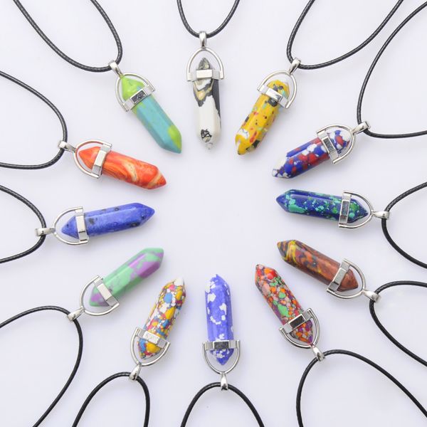 luxury natural quartz stone necklaces crystal hexagonal prism bullet point pendant with leather rope chains for women men fashion jewelry, Silver
luxury natural quartz stone necklaces crystal hexagonal prism bullet point pendant with leather rope chains for women men fashion jewelry, Silver