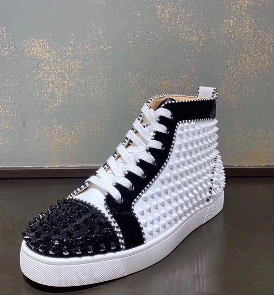 полный шипастое high top мужчины кроссовки (red bottom) brand design обувь, белый с черным toe заклепки кроссовки из натуральной кожи walkin, Black
полный шипастое high top мужчины кроссовки (red bottom) brand design обувь, белый с черным toe заклепки кроссовки из натуральной кожи walkin, Black
