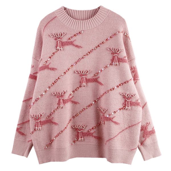 autumn and winter 2019 new korean pink heavy industry wear lazy wind nail bead sweater women's loose knit trend, White;black
autumn and winter 2019 new korean pink heavy industry wear lazy wind nail bead sweater women's loose knit trend, White;black