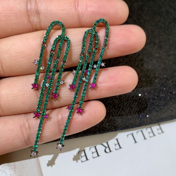 luxury elegant green cz fashion long tassel earrings for women korean jewelry, Silver
luxury elegant green cz fashion long tassel earrings for women korean jewelry, Silver