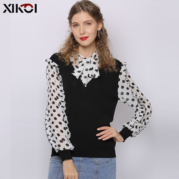 xikoi new women chiffon patchwork blouse spring long sleeves cute bow puff ruffles chiffon lady shirt dot lady blouse plus size, White
xikoi new women chiffon patchwork blouse spring long sleeves cute bow puff ruffles chiffon lady shirt dot lady blouse plus size, White