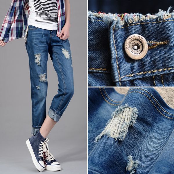 autumn casual plus size women's hole jeans ankle length trousers female straight pants, Blue
autumn casual plus size women's hole jeans ankle length trousers female straight pants, Blue