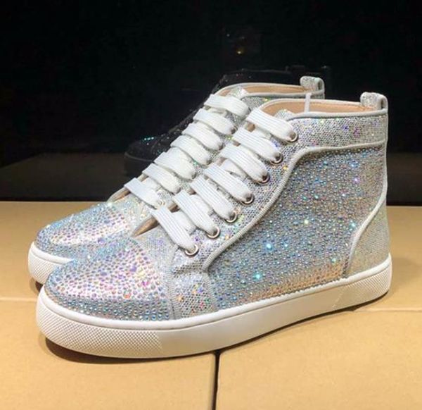 size 35 to 46 grade silver glitter rhinestone lace up arena shoes red bottom platform high sneakers womens mens designer shoes vintage, Black
size 35 to 46 grade silver glitter rhinestone lace up arena shoes red bottom platform high sneakers womens mens designer shoes vintage, Black
