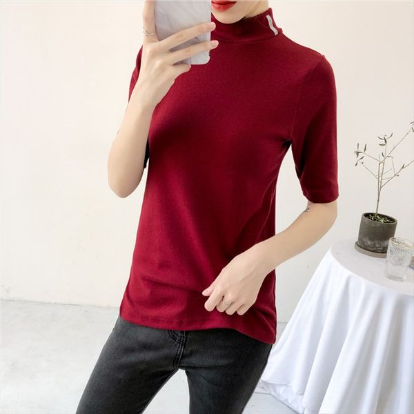 half-high collar base t- shirt women's long sleeve 2019 small size with black middle collar t-shirt fashion, White
half-high collar base t- shirt women's long sleeve 2019 small size with black middle collar t-shirt fashion, White
