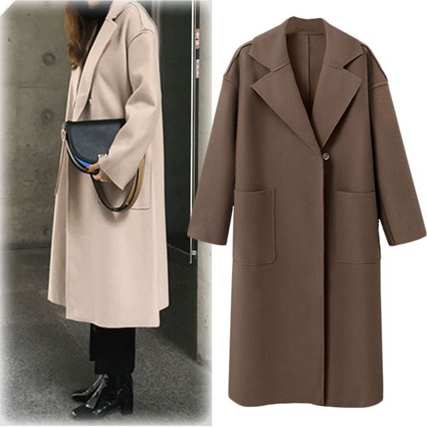 womens autumn winter solid color cashmere woolen mid length lady loose coat girl overcoat, Tan;black
womens autumn winter solid color cashmere woolen mid length lady loose coat girl overcoat, Tan;black