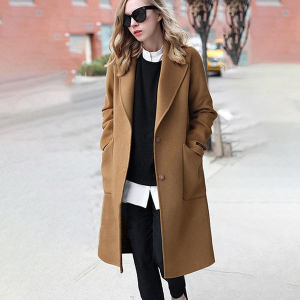 women's wool & blends normov autumn winter casual women woolen coats solid turn down collar with pockets covered button long plus size, Black
women's wool & blends normov autumn winter casual women woolen coats solid turn down collar with pockets covered button long plus size, Black