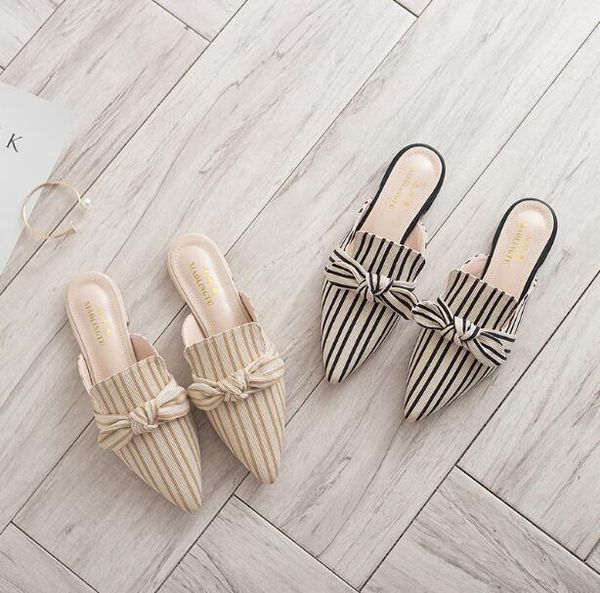 women summer outside pointed toes striped slippers designer luxury fashion mules lazy loafers for women low hee, Black
women summer outside pointed toes striped slippers designer luxury fashion mules lazy loafers for women low hee, Black