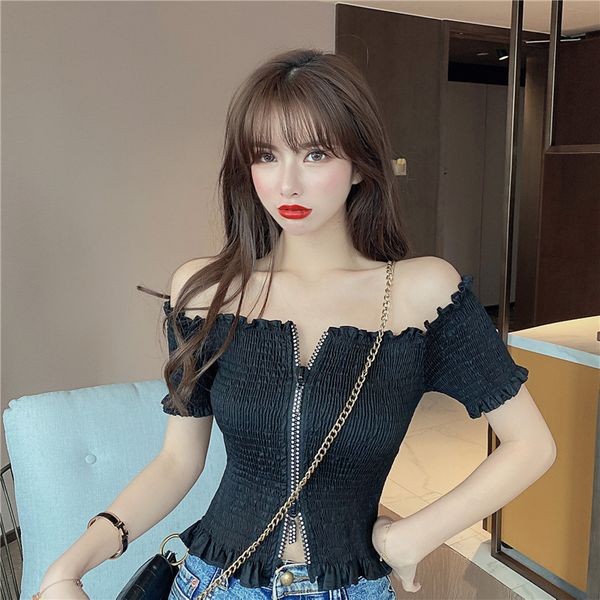 western style short-sleeved t-shirt 2020 new style tight-fitting off-shoulder collar short leaking clavicle female summer, White
western style short-sleeved t-shirt 2020 new style tight-fitting off-shoulder collar short leaking clavicle female summer, White