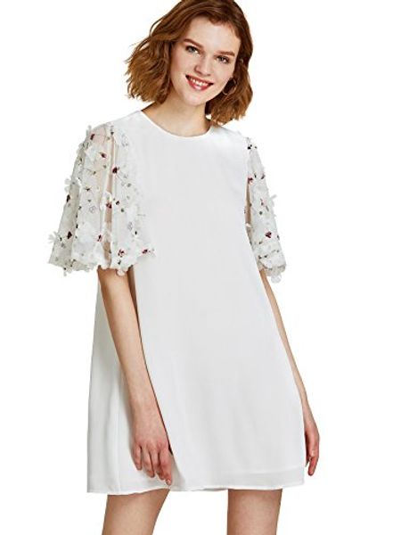 verdusa women's floral applique mesh sleeve shift dress, Black;gray 
verdusa women's floral applique mesh sleeve shift dress, Black;gray