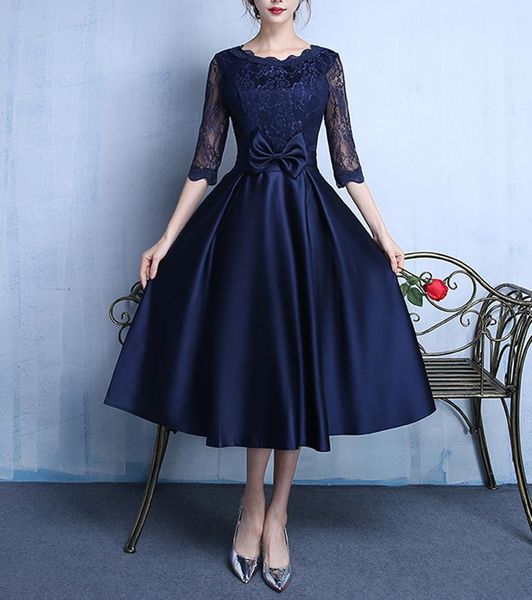 dark navy elegant satin with lace tea length evening dresses with bow formal dresses half sleeves evening gowns party prom gowns bridesmaid, Black;red
dark navy elegant satin with lace tea length evening dresses with bow formal dresses half sleeves evening gowns party prom gowns bridesmaid, Black;red