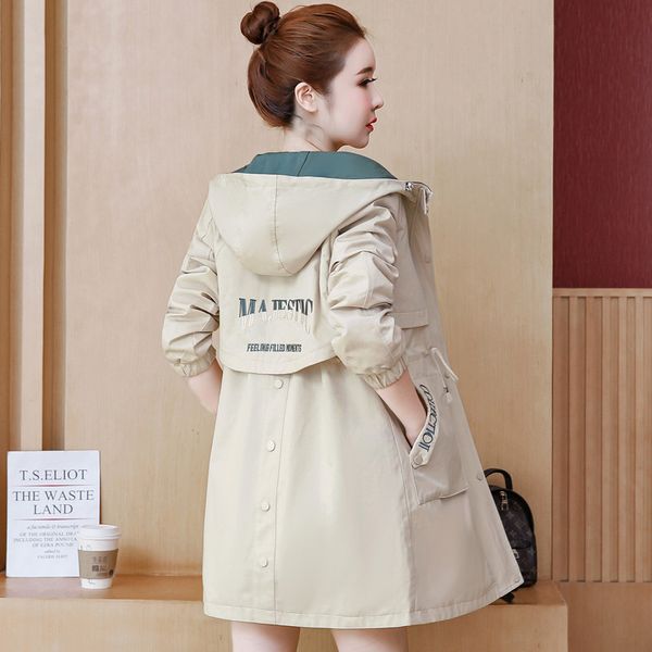 women's trench coats 2021 spring hooded coat women drawstring slim mid-long female windbreaker embroidery button loose casual outwear, Tan;black
women's trench coats 2021 spring hooded coat women drawstring slim mid-long female windbreaker embroidery button loose casual outwear, Tan;black