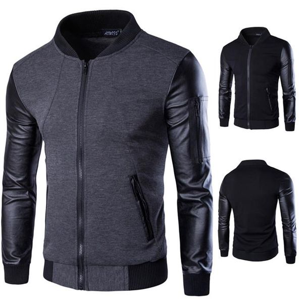 casual stand collar jacket leather sleeves paneled slim fit homme coat fashion jacket mens designer new, Black
casual stand collar jacket leather sleeves paneled slim fit homme coat fashion jacket mens designer new, Black