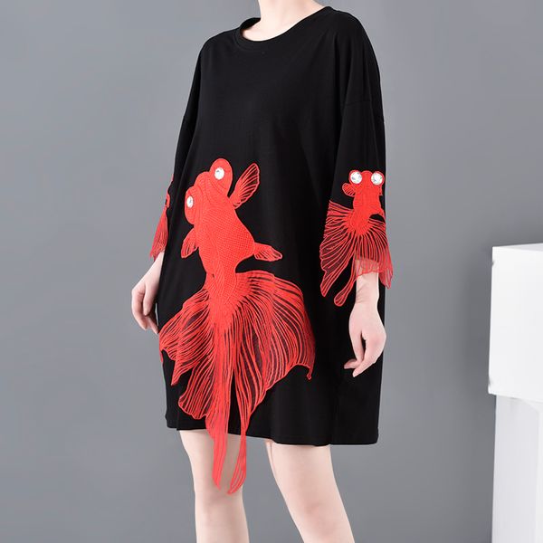 fashion spring autumn 2020 women black fish three-dimensional split big sie dress new round neck long sleeve loose v839, Black;gray
fashion spring autumn 2020 women black fish three-dimensional split big sie dress new round neck long sleeve loose v839, Black;gray