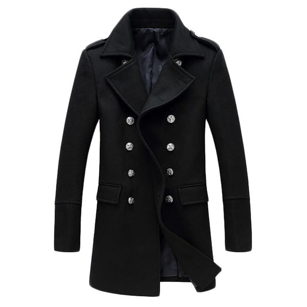autumn and winter new men 's long solid color woolen coat casual slim double breasted woolen coat windbreake 170yw, Black
autumn and winter new men 's long solid color woolen coat casual slim double breasted woolen coat windbreake 170yw, Black