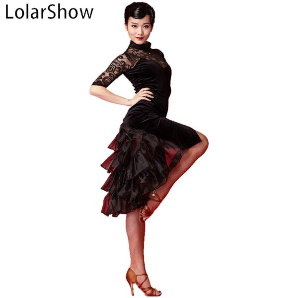 latin dance costumes modern latin fancy dance costumes for sale, Black;red