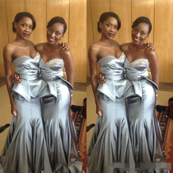 2019 silver long mermaid peplum mermaid bridesmaid dresses beaded ruched wedding guest dress satin prom party gowns, White;pink
2019 silver long mermaid peplum mermaid bridesmaid dresses beaded ruched wedding guest dress satin prom party gowns, White;pink