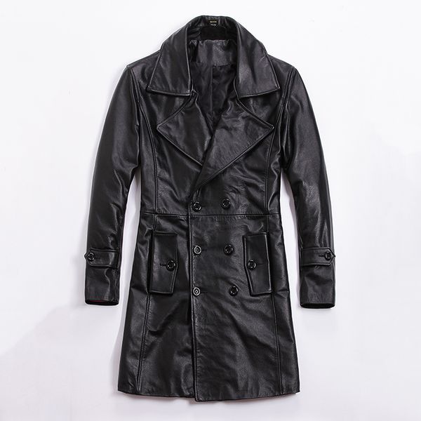 men's winter 2020 genuine smart causal lapel cow leather long coat men slim fit cotton liner windbreaker male, Black
men's winter 2020 genuine smart causal lapel cow leather long coat men slim fit cotton liner windbreaker male, Black