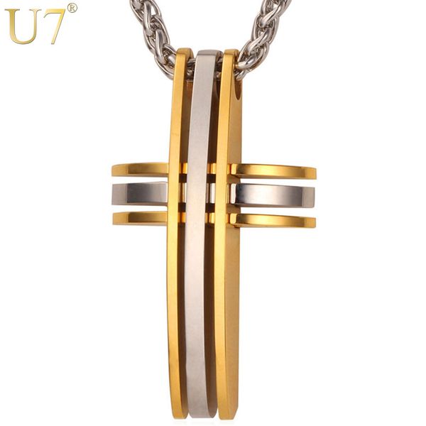 u7 big cross pendants necklaces for men chain gift christian jewelry gold blue stainless steel two tone gold color trendy p546, Silver
u7 big cross pendants necklaces for men chain gift christian jewelry gold blue stainless steel two tone gold color trendy p546, Silver