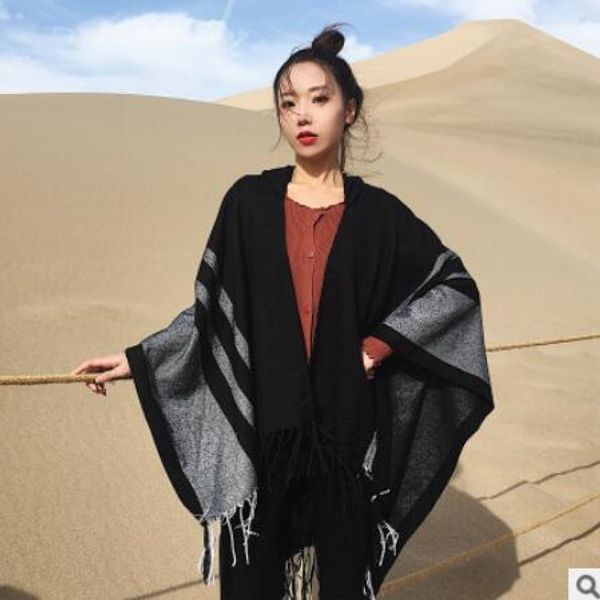 national wind pallium cloak amphibious scarf imitation cashmere parallel bars warm cloak more female desert tourism shawl, Blue;gray
national wind pallium cloak amphibious scarf imitation cashmere parallel bars warm cloak more female desert tourism shawl, Blue;gray