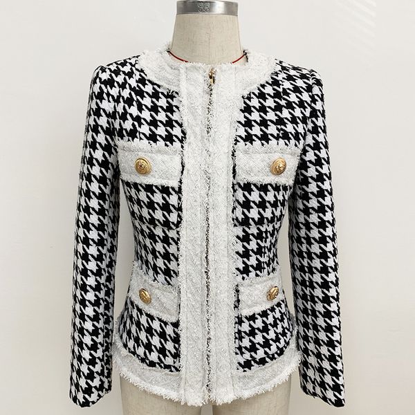 2019 autumn and winter european and american foreign trade explosions round neck zipper houndstooth mustache rough tweed jacket, Black;white
2019 autumn and winter european and american foreign trade explosions round neck zipper houndstooth mustache rough tweed jacket, Black;white