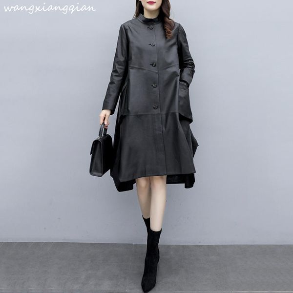 women's leather jacket women spring autumn slim long leather jacket black green splice trench coat female plus size a515
women's leather jacket women spring autumn slim long leather jacket black green splice trench coat female plus size a515