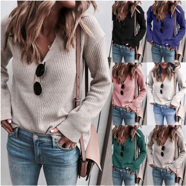 women fashion knits 2020 spring new arrival womens v-neck long sleeve sweater women casual solid color pullover clothing, White
women fashion knits 2020 spring new arrival womens v-neck long sleeve sweater women casual solid color pullover clothing, White