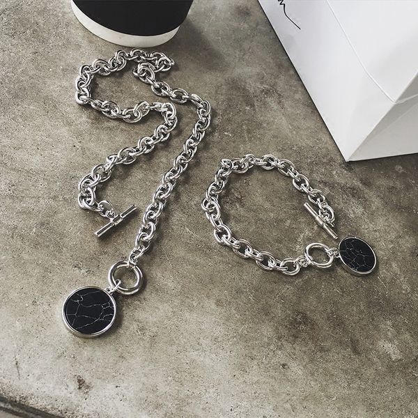 european and american cool minimalist round chain marbling chain casual short necklace bracelet accessories combination, Golden;silver
european and american cool minimalist round chain marbling chain casual short necklace bracelet accessories combination, Golden;silver