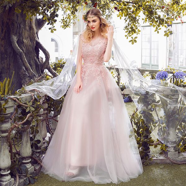 exquisite sheer neck pink wedding gowns chic lace appliques a line bridal dresses floor length simple wedding dresses with watteau train, White
exquisite sheer neck pink wedding gowns chic lace appliques a line bridal dresses floor length simple wedding dresses with watteau train, White