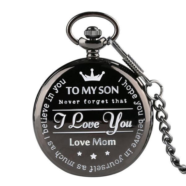 black 'to my son' quartz pocket watch men casual carving word men's watches timepieces gifts form mom 2019 new clock boy gift, Slivery;golden
black 'to my son' quartz pocket watch men casual carving word men's watches timepieces gifts form mom 2019 new clock boy gift, Slivery;golden