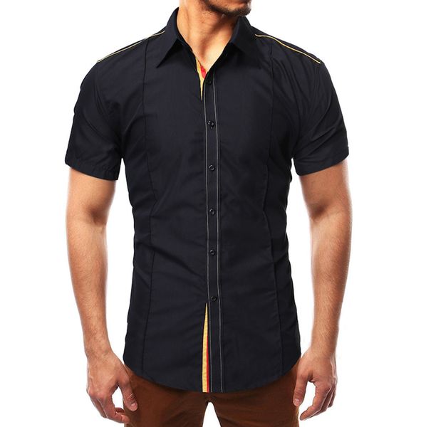 men fashion solid pathwork style design smart casual shirts blouse, White;black