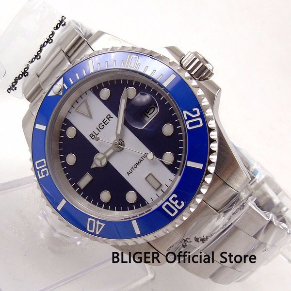 bliger 40mm black white dial blue ceramic bezel stainless steel strap silver watch case miyota automatic movement men's watch, Slivery;brown
bliger 40mm black white dial blue ceramic bezel stainless steel strap silver watch case miyota automatic movement men's watch, Slivery;brown