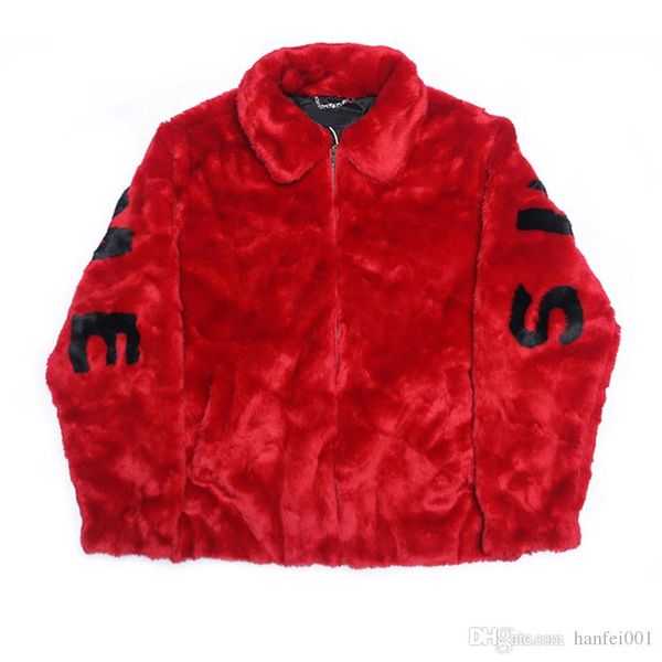 

17ss box logo faux fur bomber jacket fur letter coats couple fashion black red artificial fur warm outerwear hfjk008