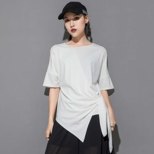 women's t-shirt johnature 2021 casual solid color women t-shirts summer simple all match loose o-neck short sleeve irregular tie, White
women's t-shirt johnature 2021 casual solid color women t-shirts summer simple all match loose o-neck short sleeve irregular tie, White