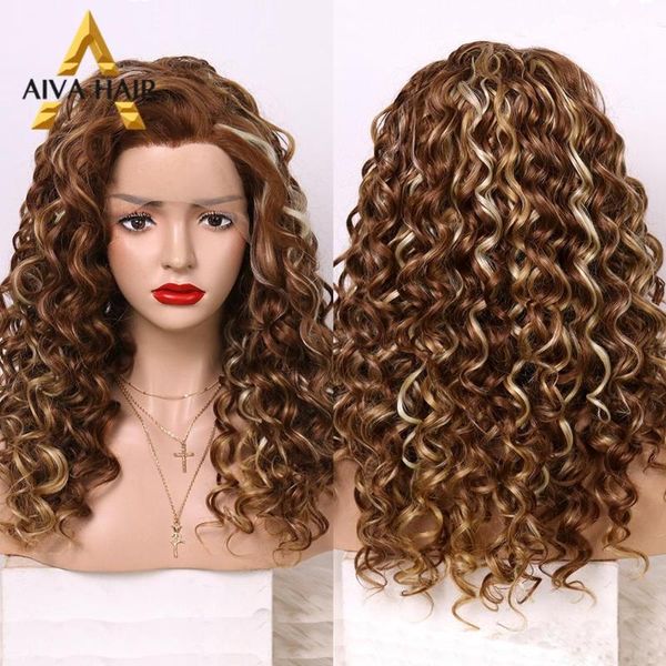 aiva hair heat resistant synthetic lace front wig daily/cosplay brown highlight wig part curly wigs for women, Black
aiva hair heat resistant synthetic lace front wig daily/cosplay brown highlight wig part curly wigs for women, Black