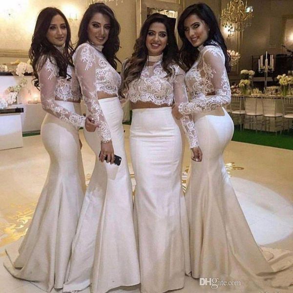 two pieces lace bridesmaid dresses 2019 high neck long sleeves appliques mermaid maid of honor dress custom size wedding party gowns, Blue;red
two pieces lace bridesmaid dresses 2019 high neck long sleeves appliques mermaid maid of honor dress custom size wedding party gowns, Blue;red