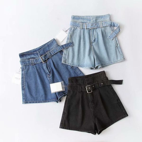 2019 blue/black/sky blue summer denim shorts ladies casual loose high waist shorts pants, White;black