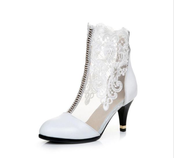 2019 new large size women's shoes leather high heel openwork lace with boots women spring and autumn net boots, Black
2019 new large size women's shoes leather high heel openwork lace with boots women spring and autumn net boots, Black