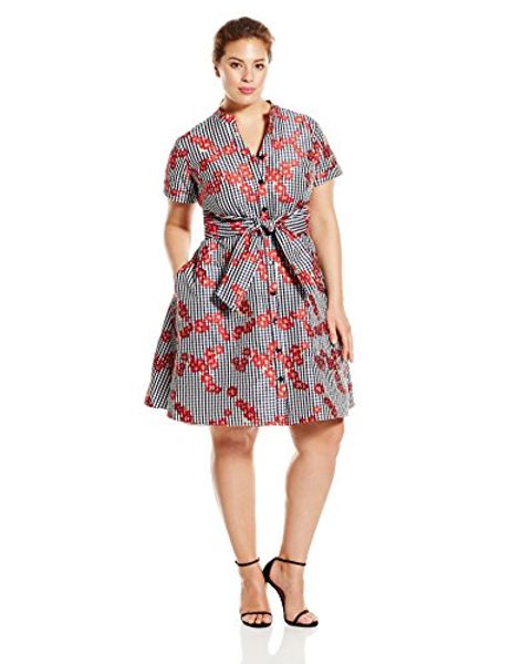 adrianna papell women's plus-size gingham and floral flared embroidered shirtdress, Black;gray
adrianna papell women's plus-size gingham and floral flared embroidered shirtdress, Black;gray