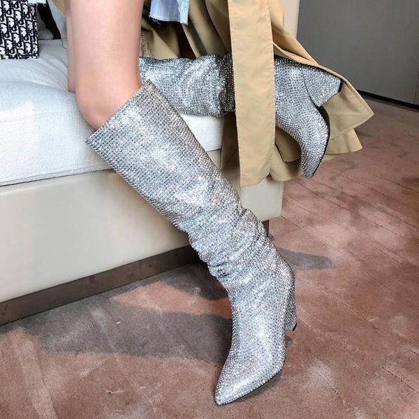 2020 spring boots high-heel 5cm knee-high boots women's silver folds stretch fashion fashion bling women's shoes, Black
2020 spring boots high-heel 5cm knee-high boots women's silver folds stretch fashion fashion bling women's shoes, Black