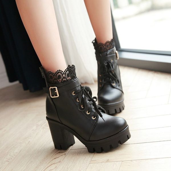 2019 fashion women large size fetish boots lace block heels luxury bling ankle boots waterproof platform chunky shoes, Black
2019 fashion women large size fetish boots lace block heels luxury bling ankle boots waterproof platform chunky shoes, Black