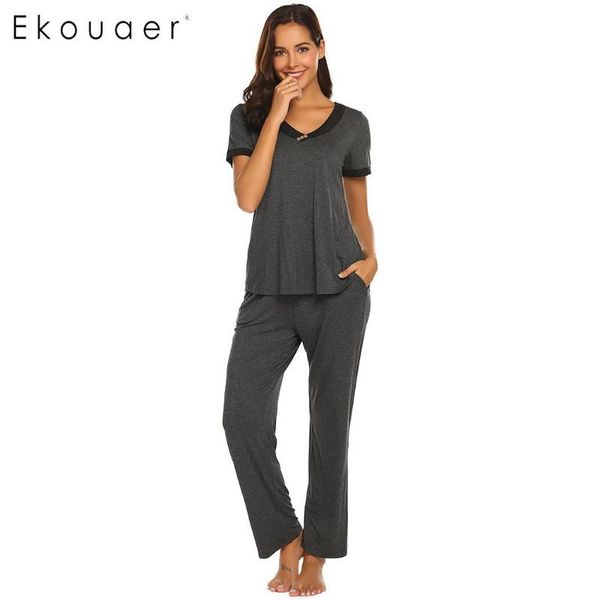 ekouaer women pajama sets nightwear short sleeve v-neck t-shirts long pants pyjamas suits ladies sleepwear home clothes, Blue;gray
ekouaer women pajama sets nightwear short sleeve v-neck t-shirts long pants pyjamas suits ladies sleepwear home clothes, Blue;gray