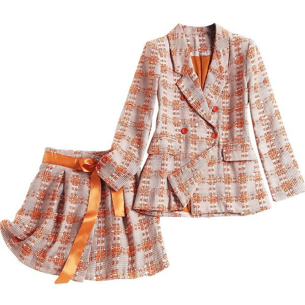 luxury designer brand women skirt suits long sleeve double breasted plaid blazer and mini a line skirt orange tweed set, White;black
luxury designer brand women skirt suits long sleeve double breasted plaid blazer and mini a line skirt orange tweed set, White;black