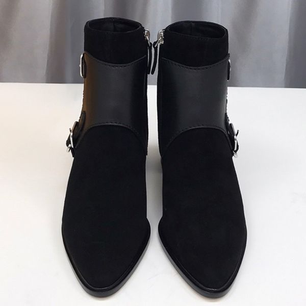 vintage square high heels shoes design point toe leather women boots solid zipper ankle female boots with buckle, Black
vintage square high heels shoes design point toe leather women boots solid zipper ankle female boots with buckle, Black