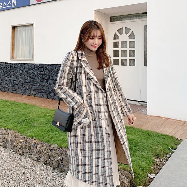 large size women's fat mm2019 winter new plaid suit collar double with buckle long coat, Black
large size women's fat mm2019 winter new plaid suit collar double with buckle long coat, Black